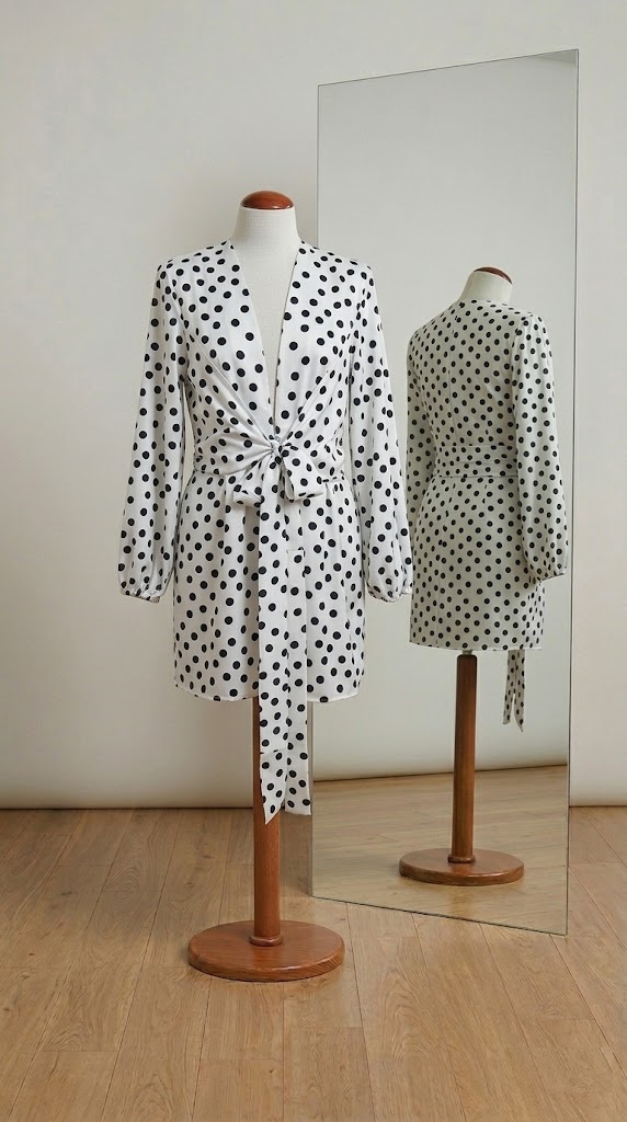 Vestido blanco de lunares negros confeccionado a medida